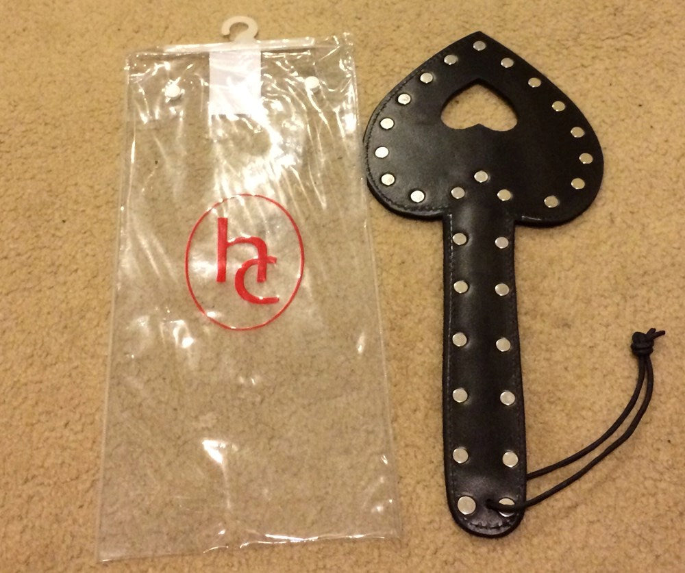 Uberkinky Heart Shaped Leather Paddle with Studs - - Paddles And Slappers