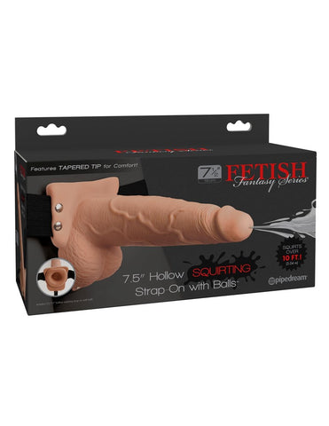 Fetish Fantasy 7.5 Inch Hollow Squirting Strap On with Balls - Strap On Sextoys