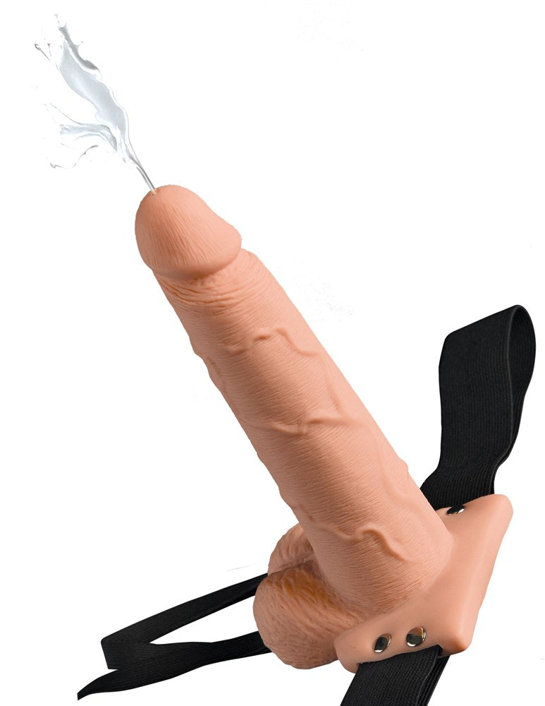 Fetish Fantasy 7.5 Inch Hollow Squirting Strap On with Balls - Strap On Sextoys