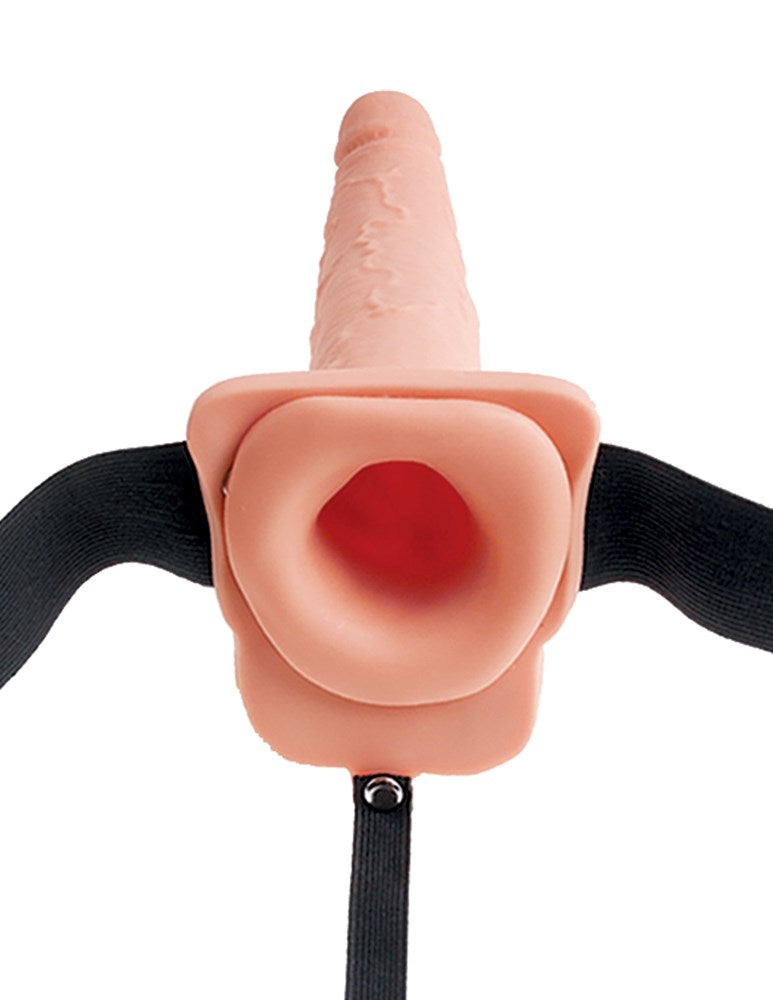 Fetish Fantasy 7.5 Inch Hollow Squirting Strap On with Balls - Strap On Sextoys