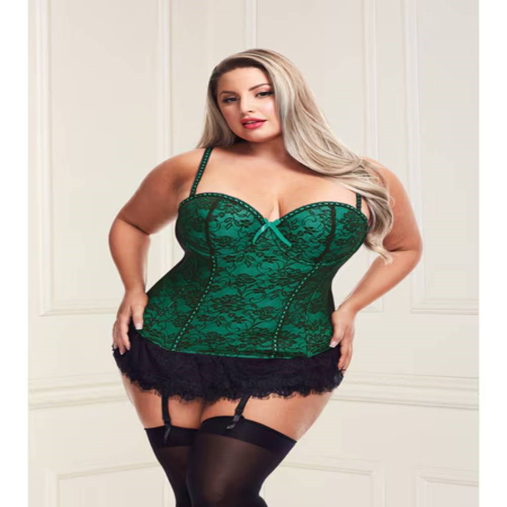 Baci Womens Bustier And G-string Set Green - - Bustiers and Corsets