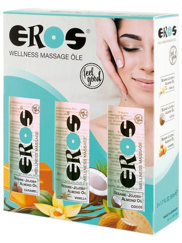 Eros Three Pack Vanilla Caramel and Cocos Wellness Massage Oil - Massage Oils and Lubricants