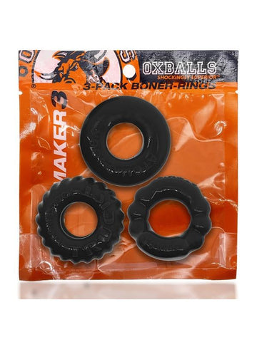 Oxballs BONEMAKER Boner Cock Ring Kit Black 3 Pack - Cock Ring Sets