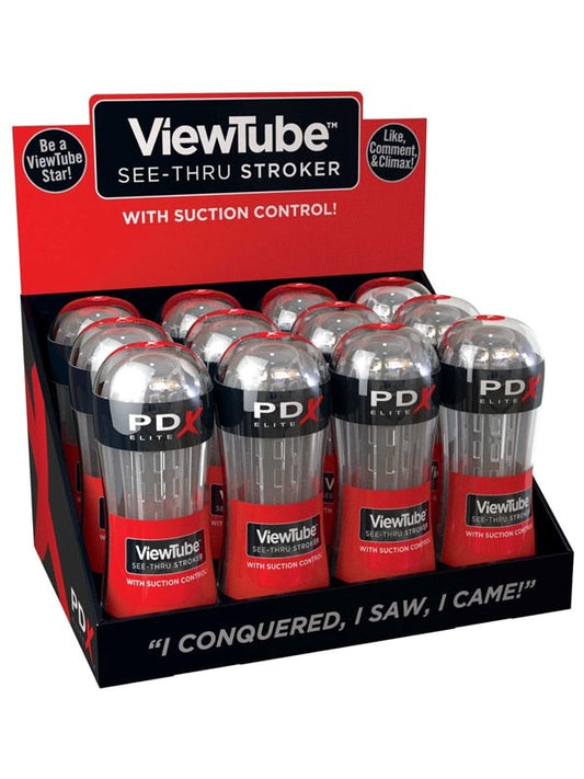 PDX Elite ViewTube See-Thru Male Stroker Display 12 Count - Masturbators and Strokers