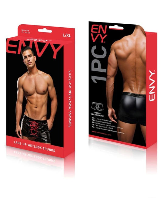 Envy Lace Up Wetlook Trunks Large/XL Black/Red - Mens Briefs And Boxers