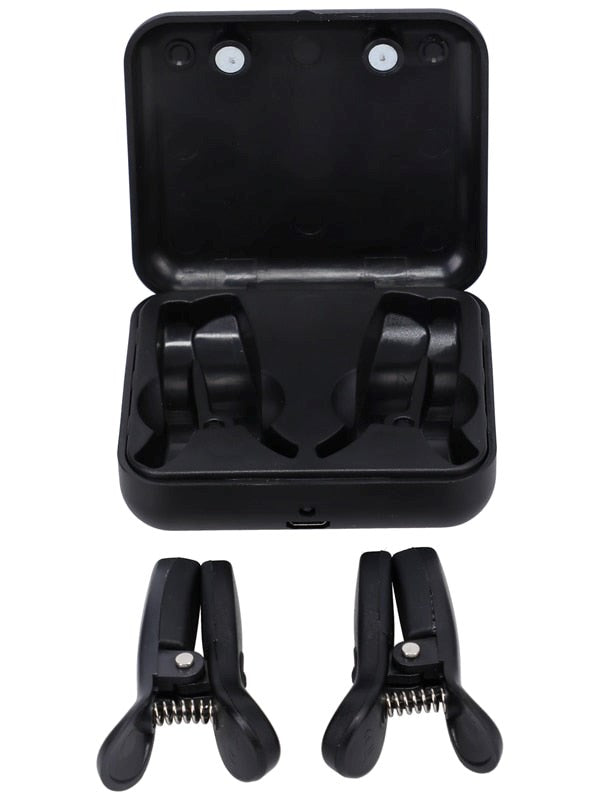 Kink Merci Vibro Grippers Vibrating Nipple Clamps Rechargeable With Case Black - Nipple and Clit Clamps