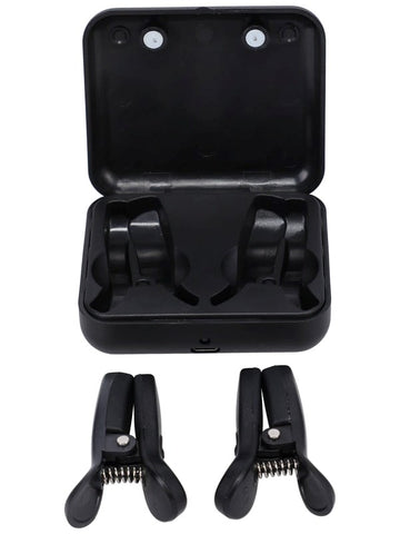 Kink Merci Vibro Grippers Vibrating Nipple Clamps Rechargeable With Case Black - Nipple and Clit Clamps