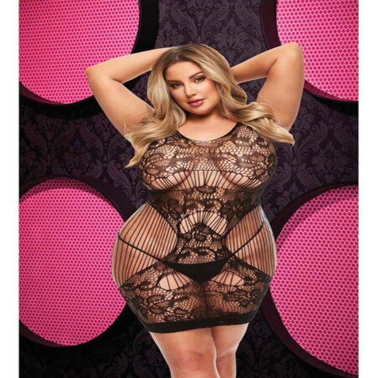 Lapdance Lingerie Lace Cut Out Womens Mini Dress Black - Body Stockings