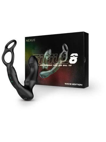 Nexus SIMUL8 Wave Edition Dual Motor Anal Cock And Ball Toy Black - Ball and Cock Toys