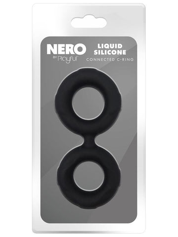 Playful Nero Liquid Silicone Connected Cock Ring - Silicone Cock Rings