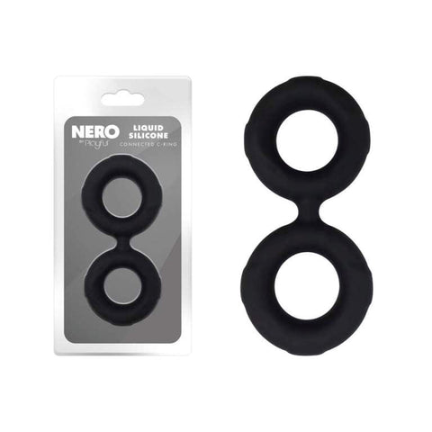 Playful Nero Liquid Silicone Connected Cock Ring - Silicone Cock Rings