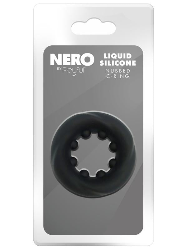 Playful Nero Liquid Silicone Nubbed Cock Ring - Silicone Cock Rings