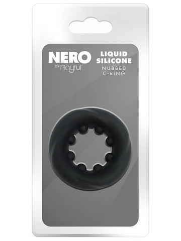 Playful Nero Liquid Silicone Nubbed Cock Ring - Silicone Cock Rings