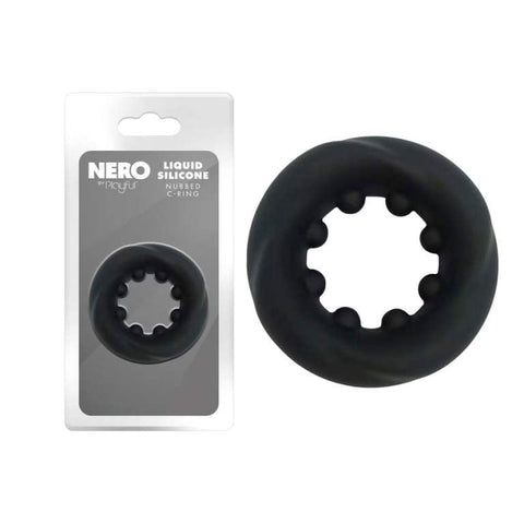 Playful Nero Liquid Silicone Nubbed Cock Ring - Silicone Cock Rings