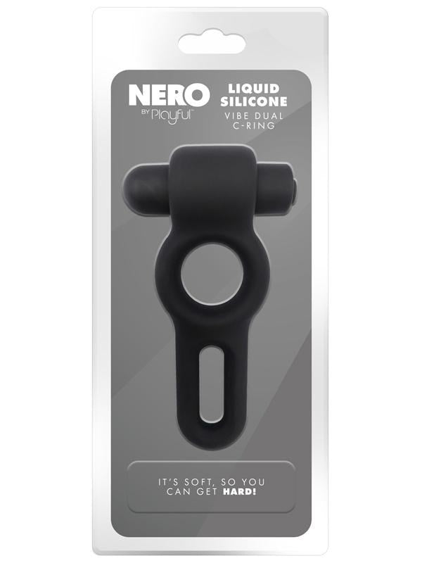 Playful Nero Liquid Silicone Vibe Dual Cock Ring - Silicone Cock Rings