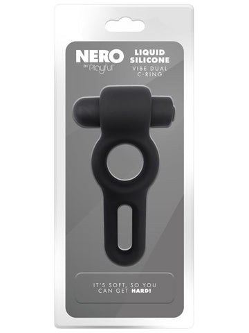 Playful Nero Liquid Silicone Vibe Dual Cock Ring - Silicone Cock Rings