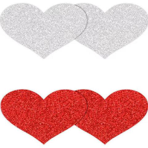 NS Novelties Pretty Glitter Hearts Shape Nipple Pasties 2 Pair - Breast and Nipple Toys