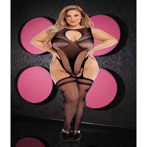 Lapdance Lingerie Fancy Suspender Bodystocking Black - Body Stockings
