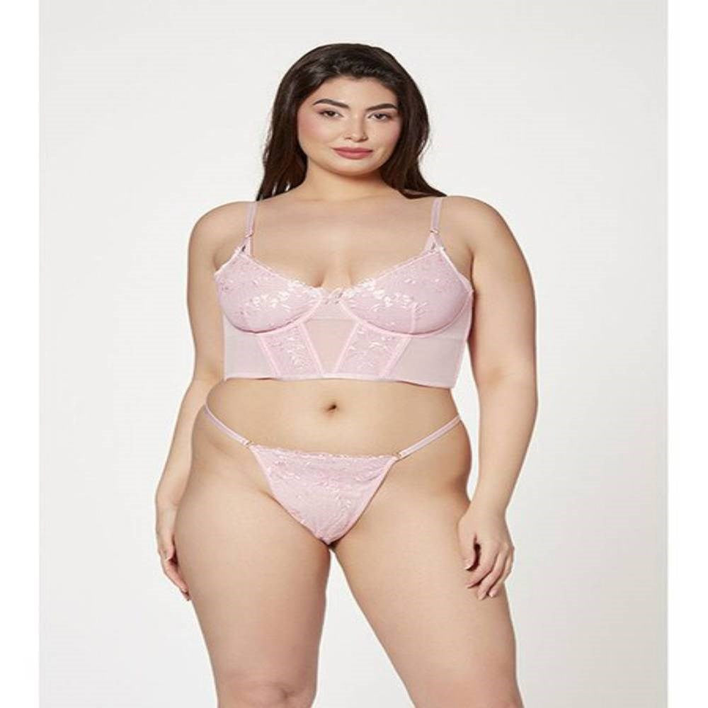 Seven Til Midnight 2 Piece Bustier And Thong Panty Set Pink - - Bustiers and Corsets