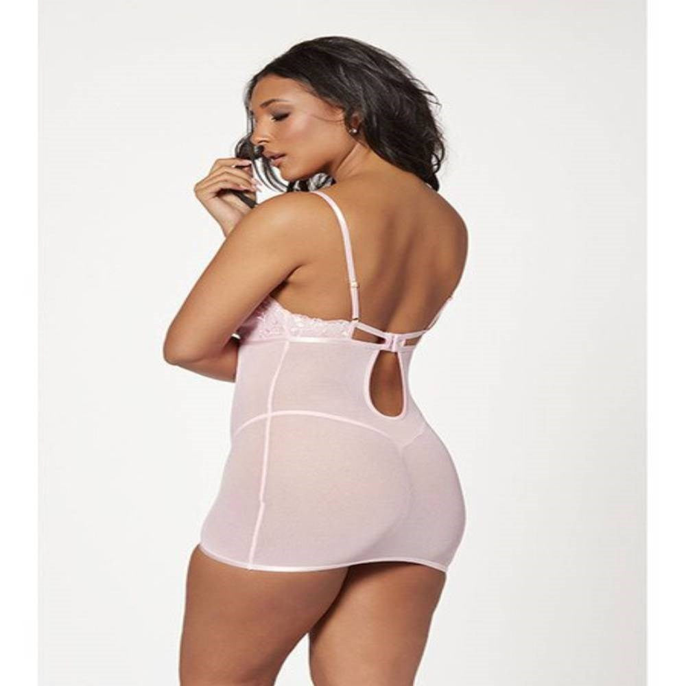 Seven Til Midnight 2 Piece Slim Fit Chemise And Thong Panty Set Pink - - Babydolls and Chemises