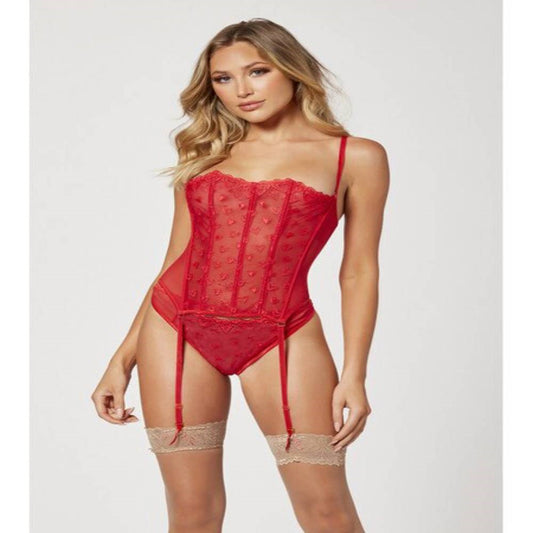 Seven Til Midnight Two Piece Bustier And Panty Set Red - Bustiers and Corsets