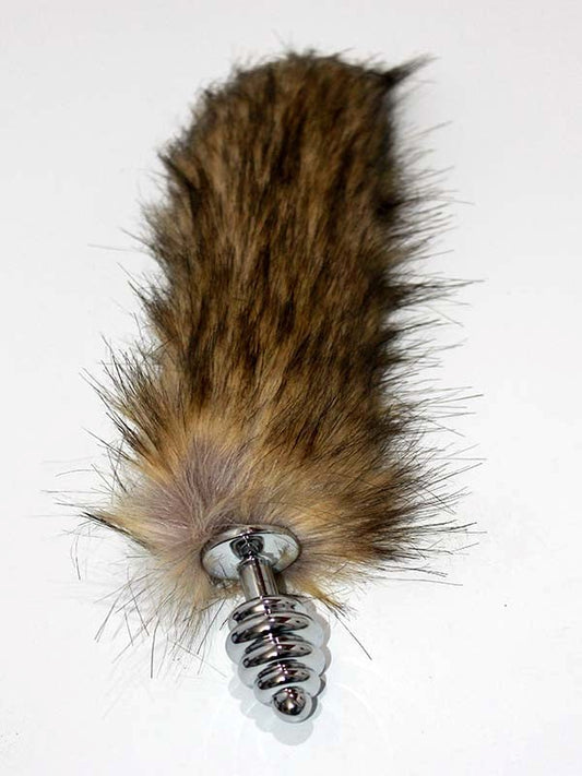 BDStyle Black & Blonde Faux Fox Tail Butt Plug Silver Ribbed Fox Tail - Steel Sex Toys