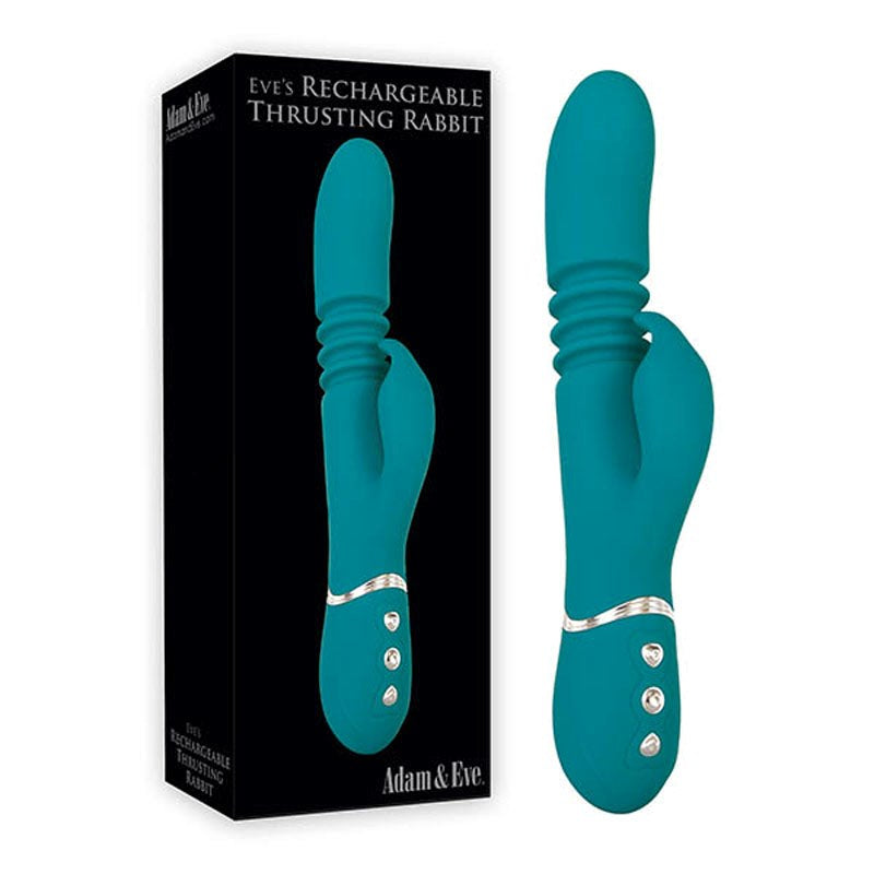 Adam and Eve Eve's USB Rechargeable Thrusting Rabbit Vibrator Green - Rabbit Vibrators