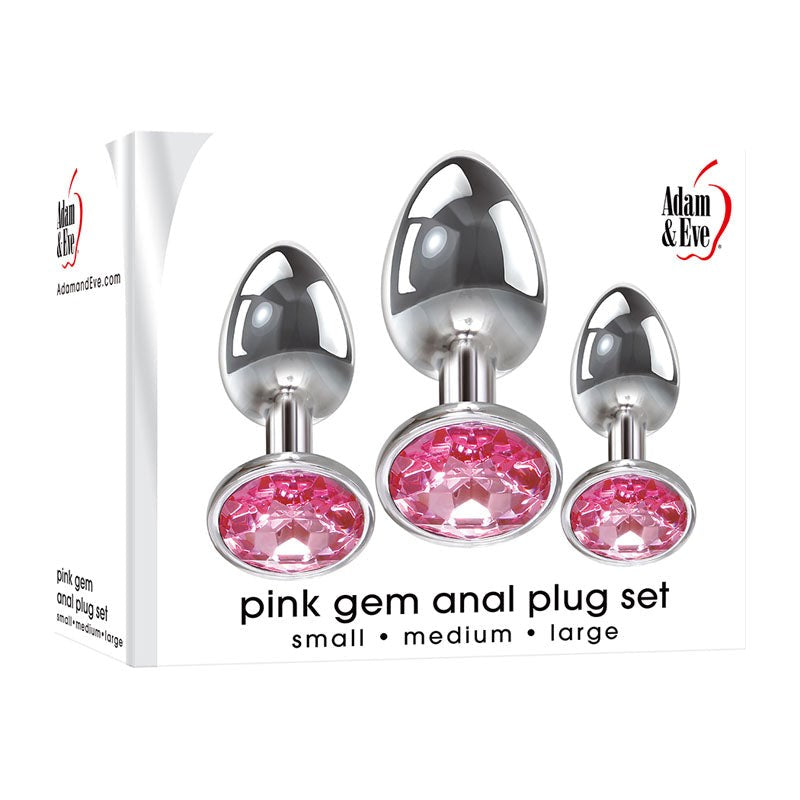 Adam and Eve Pink Gem 3 Sizes Metallic Anal Plug Set - Butt Plugs