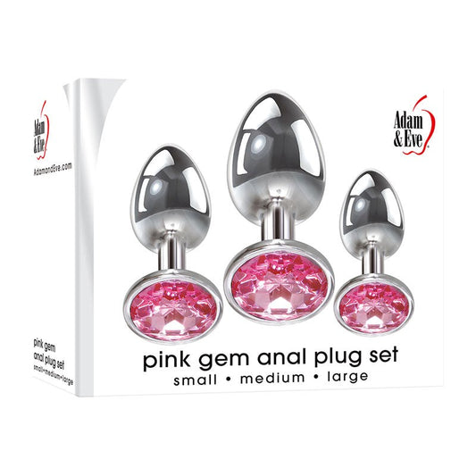 Adam and Eve Pink Gem 3 Sizes Metallic Anal Plug Set - Butt Plugs