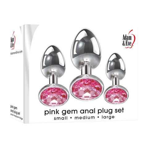 Adam and Eve Pink Gem 3 Sizes Metallic Anal Plug Set - Butt Plugs