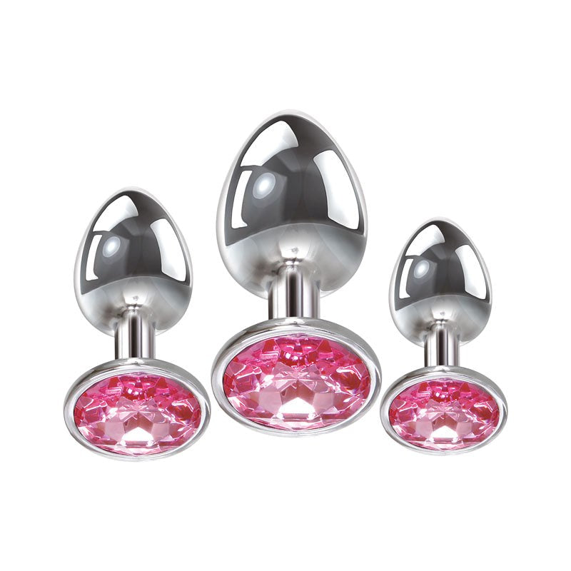 Adam and Eve Pink Gem 3 Sizes Metallic Anal Plug Set - Butt Plugs