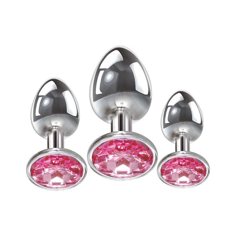 Adam and Eve Pink Gem 3 Sizes Metallic Anal Plug Set - Butt Plugs