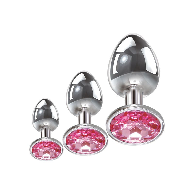 Adam and Eve Pink Gem 3 Sizes Metallic Anal Plug Set - Butt Plugs