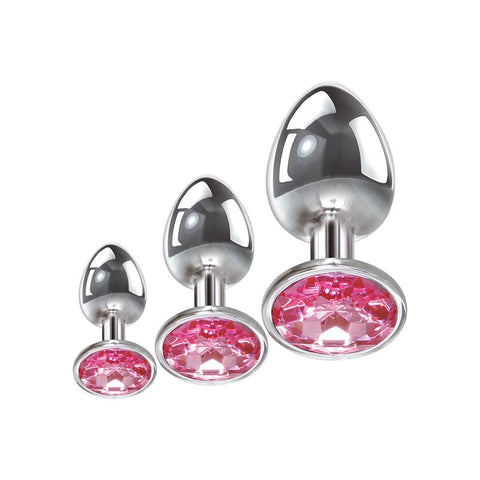 Adam and Eve Pink Gem 3 Sizes Metallic Anal Plug Set - Butt Plugs