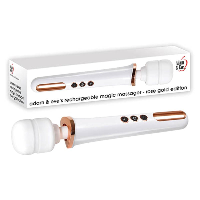 Adam and Eve USB Rechargeable Magic Body Wand Massager Rose Gold/White - - Body Wands