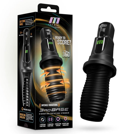 Blush Novelties M For Men 3rd Base Vibrating & Rotating Auto Stroker Black - Masturbators and Strokers
