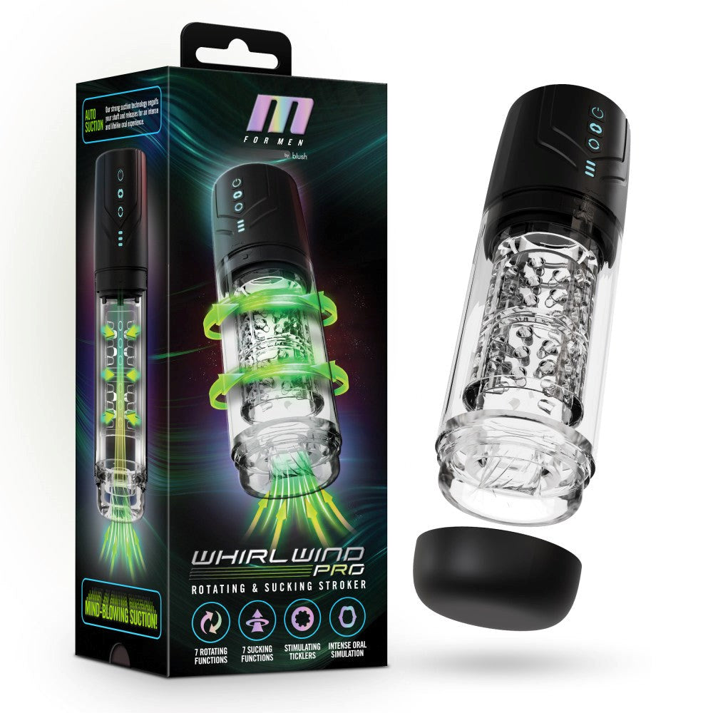 Blush Novelties M For Men Whirlwind Pro Rotating & Sucking Auto Mens Stroker Clear - Masturbators and Strokers