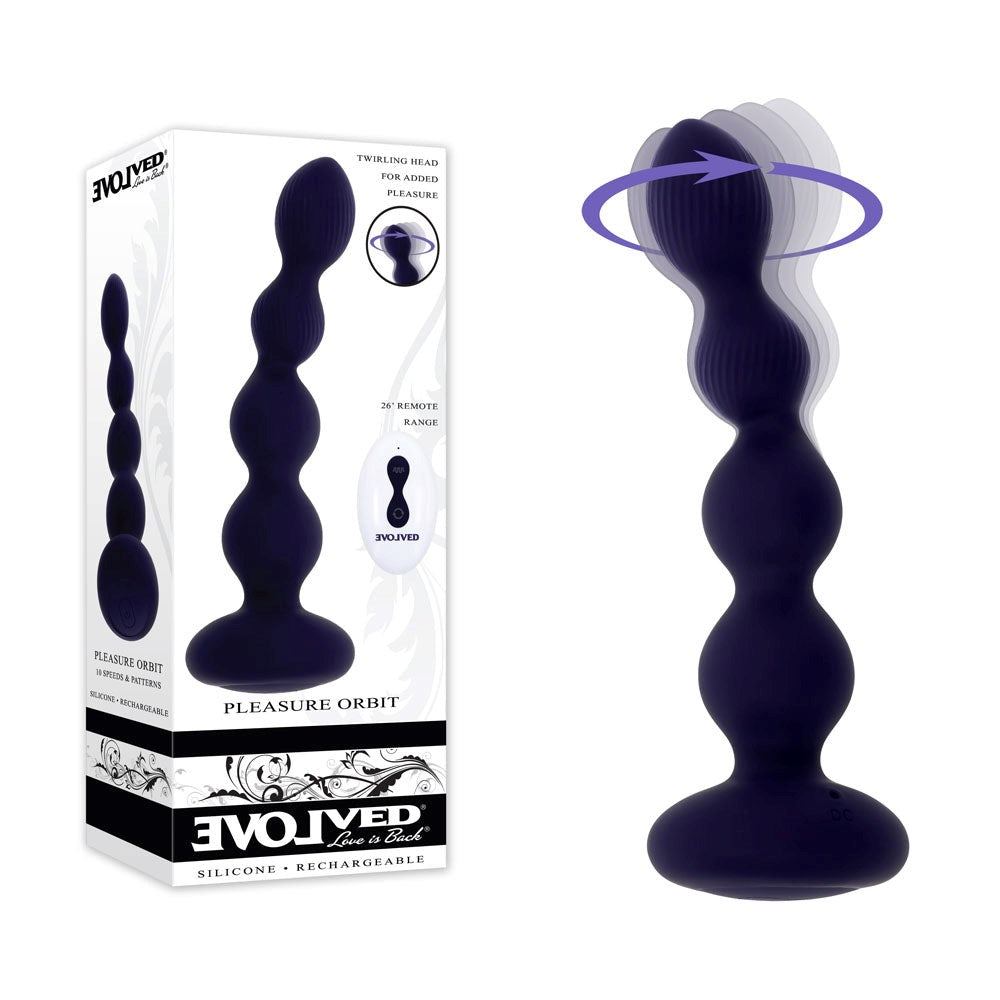 Evolved PLEASURE ORBIT Twirling & Vibrating Anal Beads with Remote Navy Blue - - Anal Beads and Balls