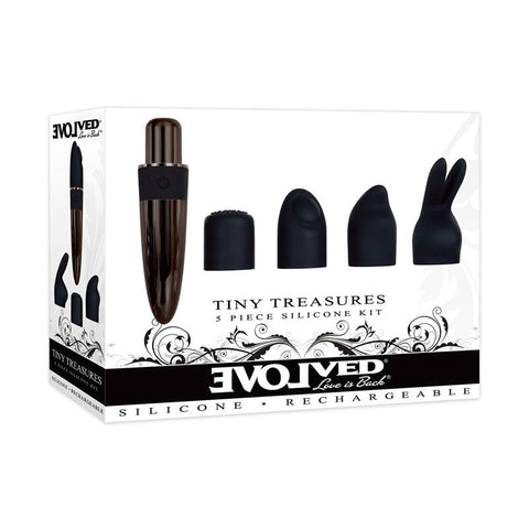 Evolved Tiny Treasures Mini Massager with Attachable Heads - Clit Ticklers and Pulsators