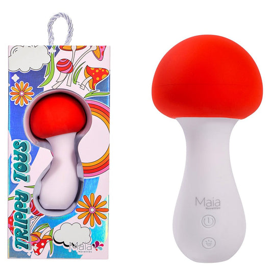 Maia SHROOMIE USB Rechargeable Mushroom Shaped Body Wand Vibrator Red/White - Body Wands
