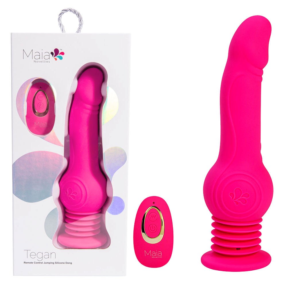 Maia TEGAN USB Rechargeable Jumping Vibrating Dong with Remote Pink - - Vibrating Dildos