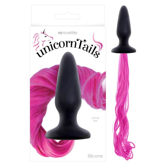 NS Novelties Unicorn Tails Black Butt Plug with Pink Pony Tail - Butt Plugs