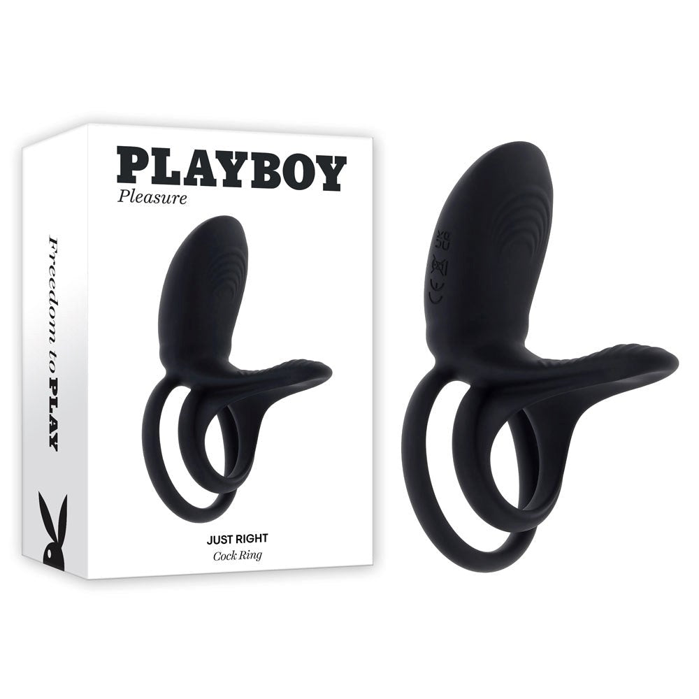 Playboy Pleasure JUST RIGHT Vibrating Cock Ring Black - - Vibrating Cock Rings