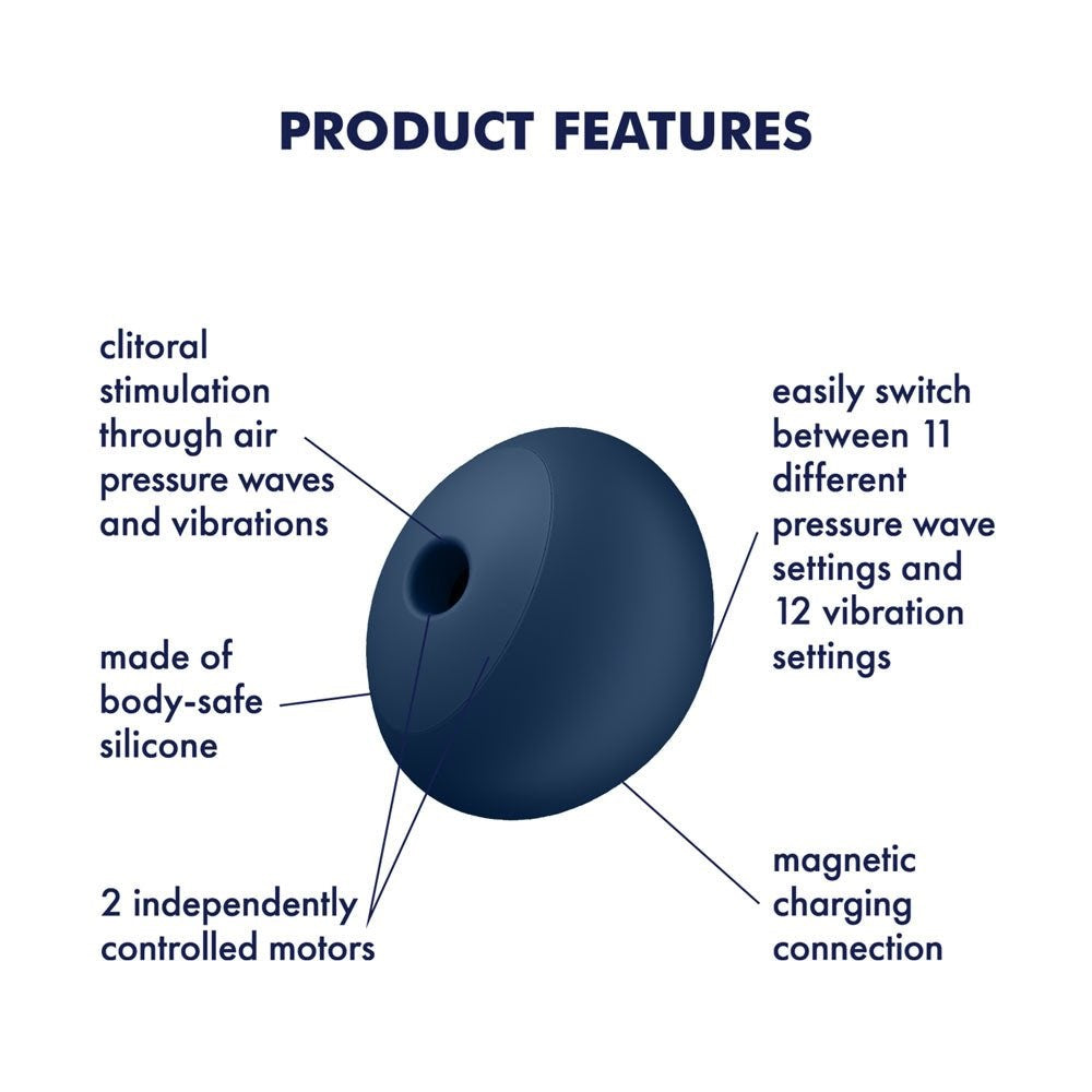 Satisfyer Air Power 4 USB Rechargeable Air Pulse Stimulator Navy Blue - Clit Ticklers and Pulsators