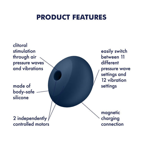Satisfyer Air Power 4 USB Rechargeable Air Pulse Stimulator Navy Blue - Clit Ticklers and Pulsators