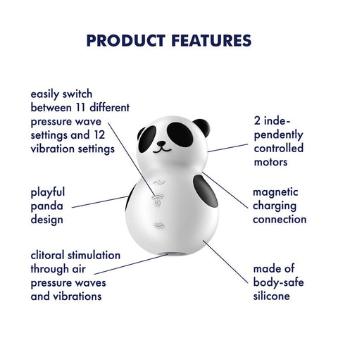 Satisfyer Pocket Panda USB Rechargeable Air Pulse Massager Black - Clit Ticklers and Pulsators