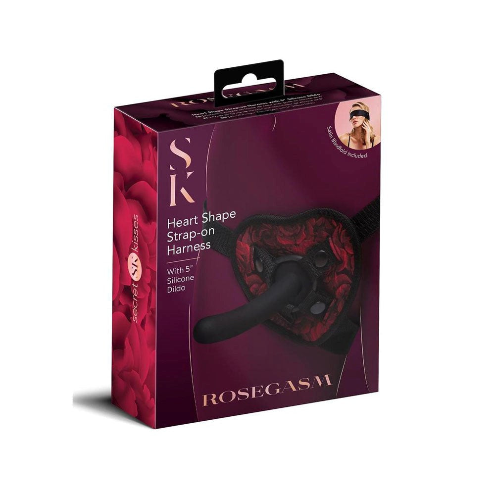 Secret Kisses ROSEGASM Heart Shaped Strap On Harness With 5 Inch Dildo Red/Black - Strap On Sextoys