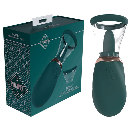 Shots Toys PUMPED Boost Auto USB Rechargeable Vulva & Brest Pump Green - Pussy And Clit Toys
