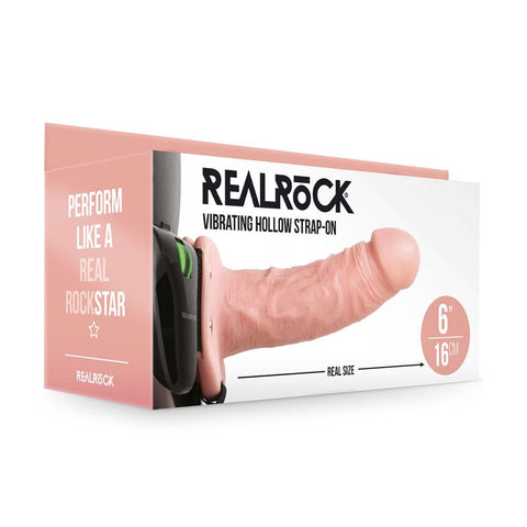 Shots Toys REALROCK Vibrating Hollow Strap On Dildo Flesh - Strap On Sextoys