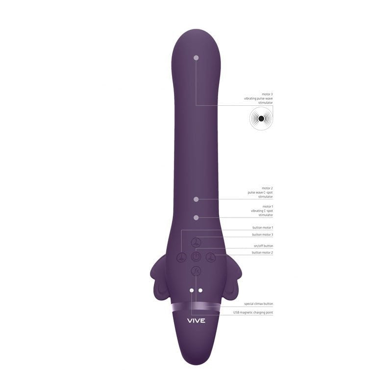 Shots Toys Vive SATU USB Rechargeable Strapless Strap On Vibrator Purple - - Strap On Sextoys